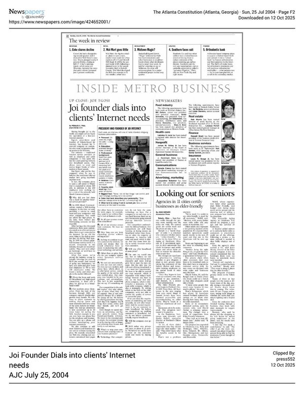 Press feature on Joe Egosi, the Internet Messiah